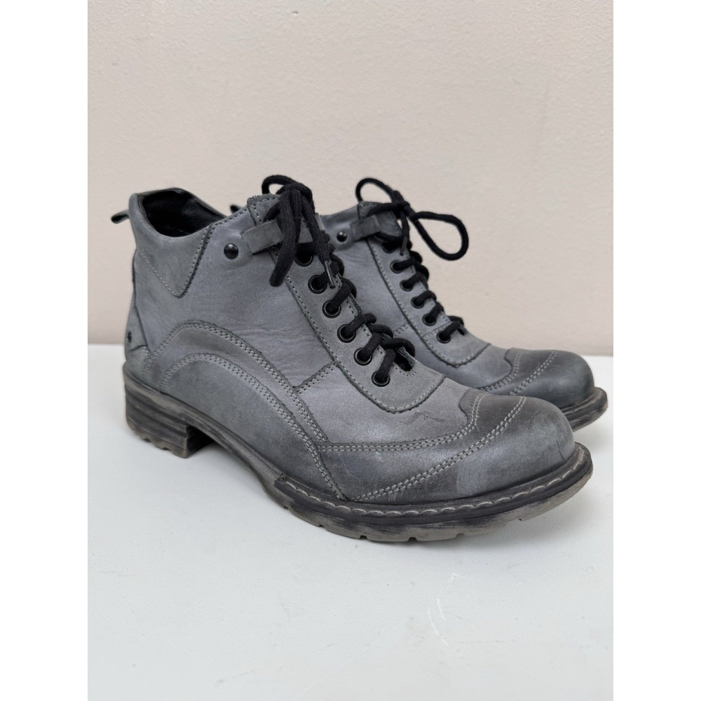 V-Italia Giovanni Gray Leather Combat Boots Womens 10 / 41 Biker Sport Italy EUC